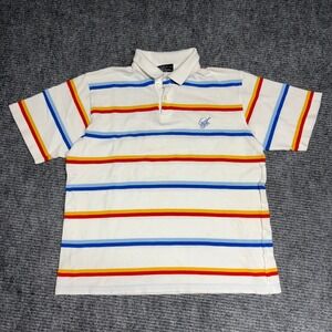 South Pole Mens XL Polo Shirt White Red Blue Yellow‎ Stripe Logo Authentic